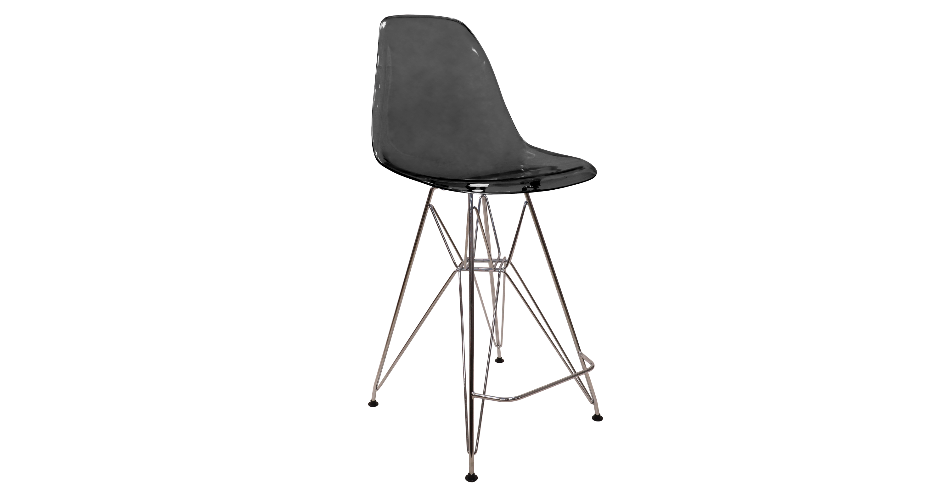 Cresco Modern Acrylic Barstool in Chrome Base for Kitchen and Dining Room Transparent Black / Chrome