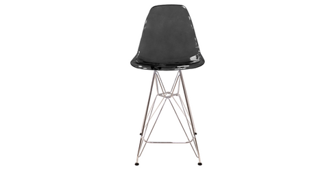 Cresco Modern Acrylic Barstool in Chrome Base for Kitchen and Dining Room Transparent Black / Chrome