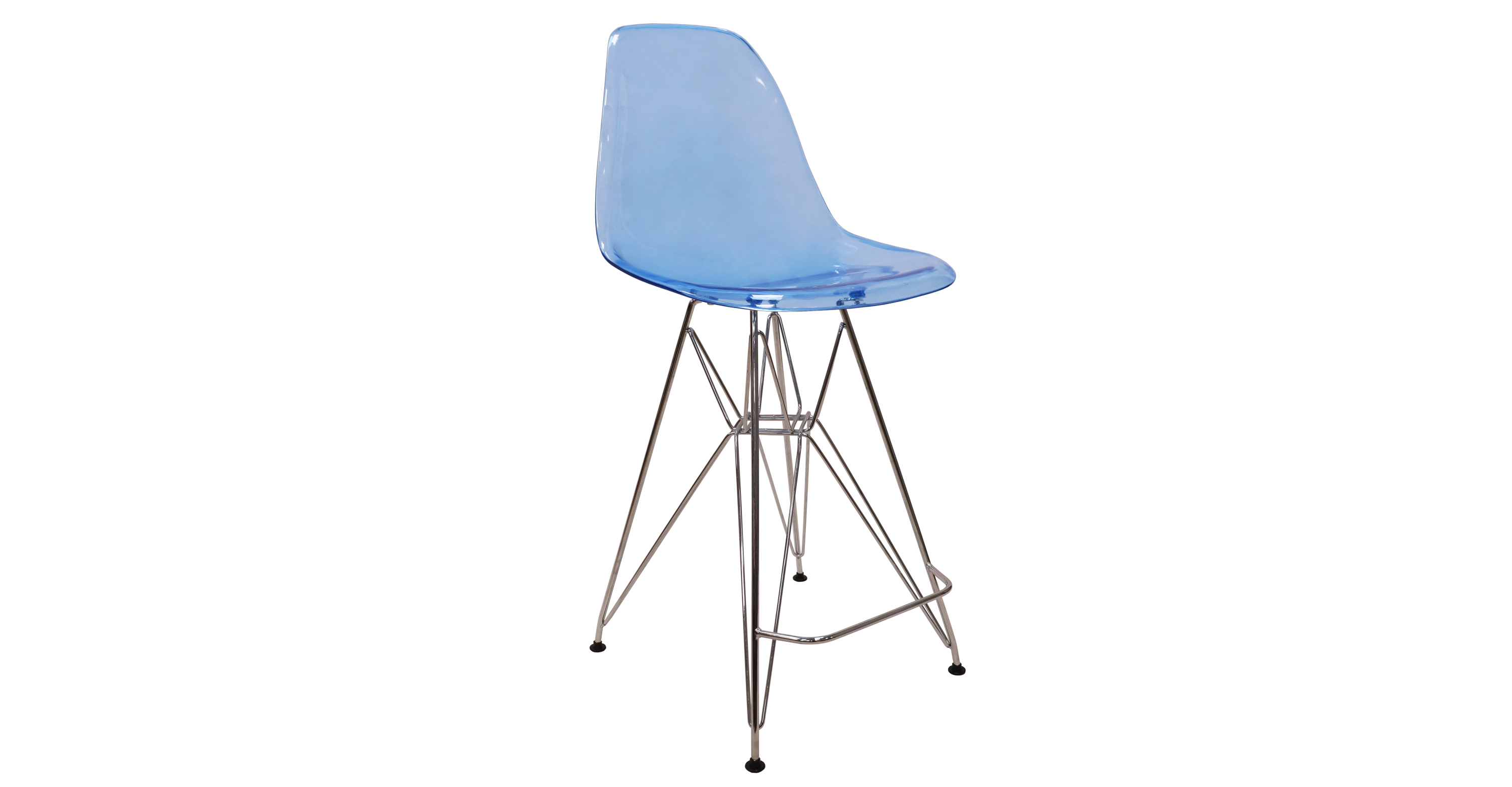 Cresco Modern Acrylic Barstool in Chrome Base for Kitchen and Dining Room Transparent Blue / Chrome