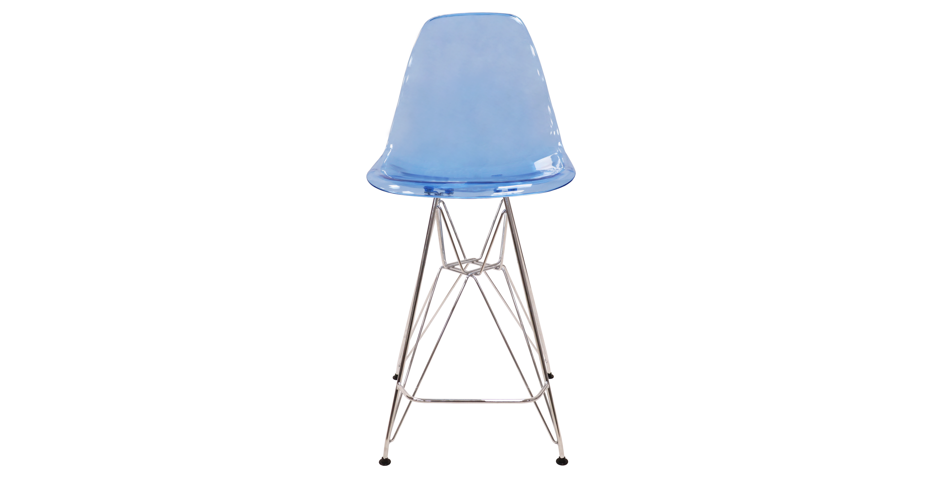 Cresco Modern Acrylic Barstool in Chrome Base for Kitchen and Dining Room Transparent Blue / Chrome