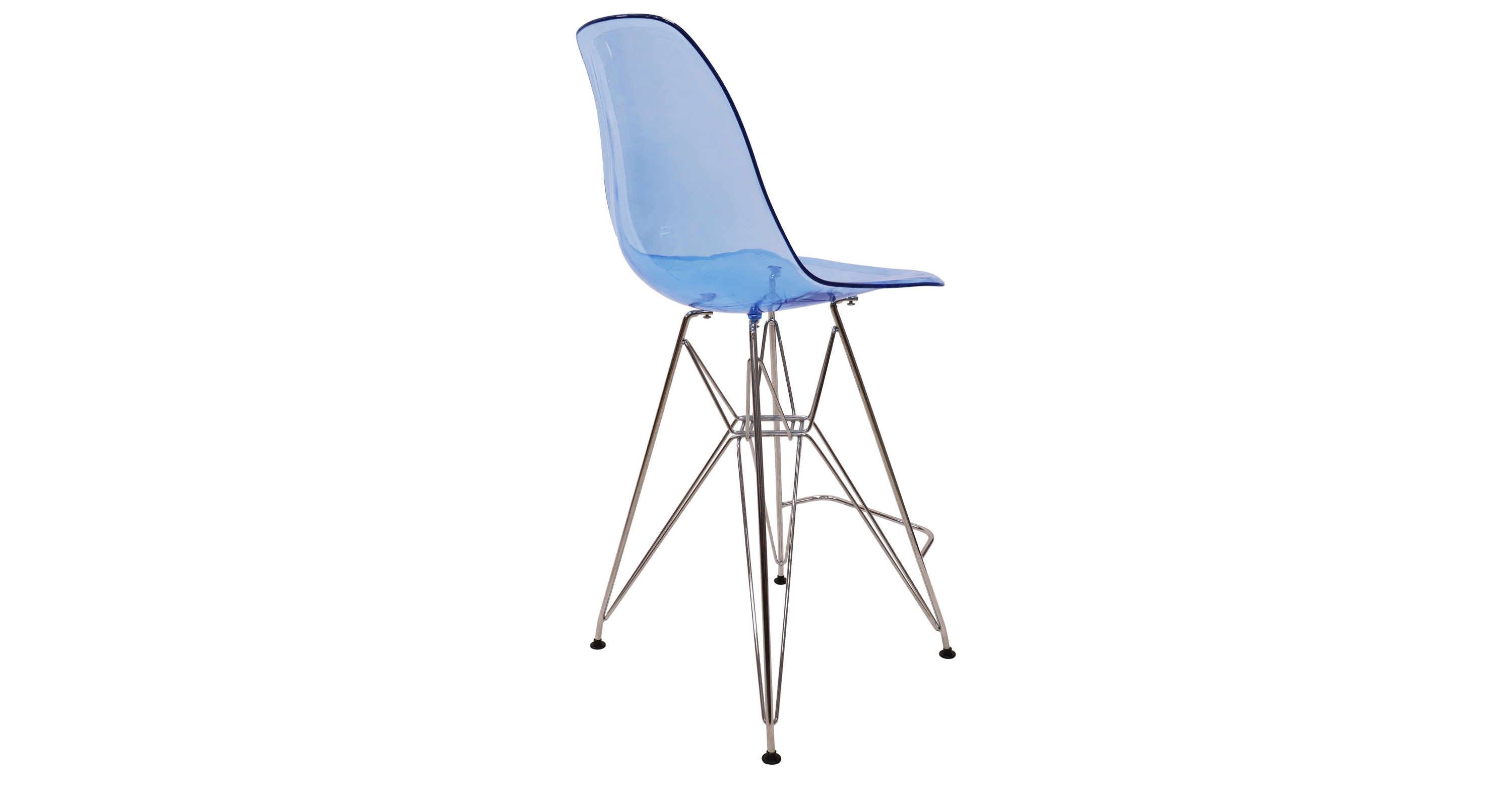 Cresco Modern Acrylic Barstool in Chrome Base for Kitchen and Dining Room Transparent Blue / Chrome