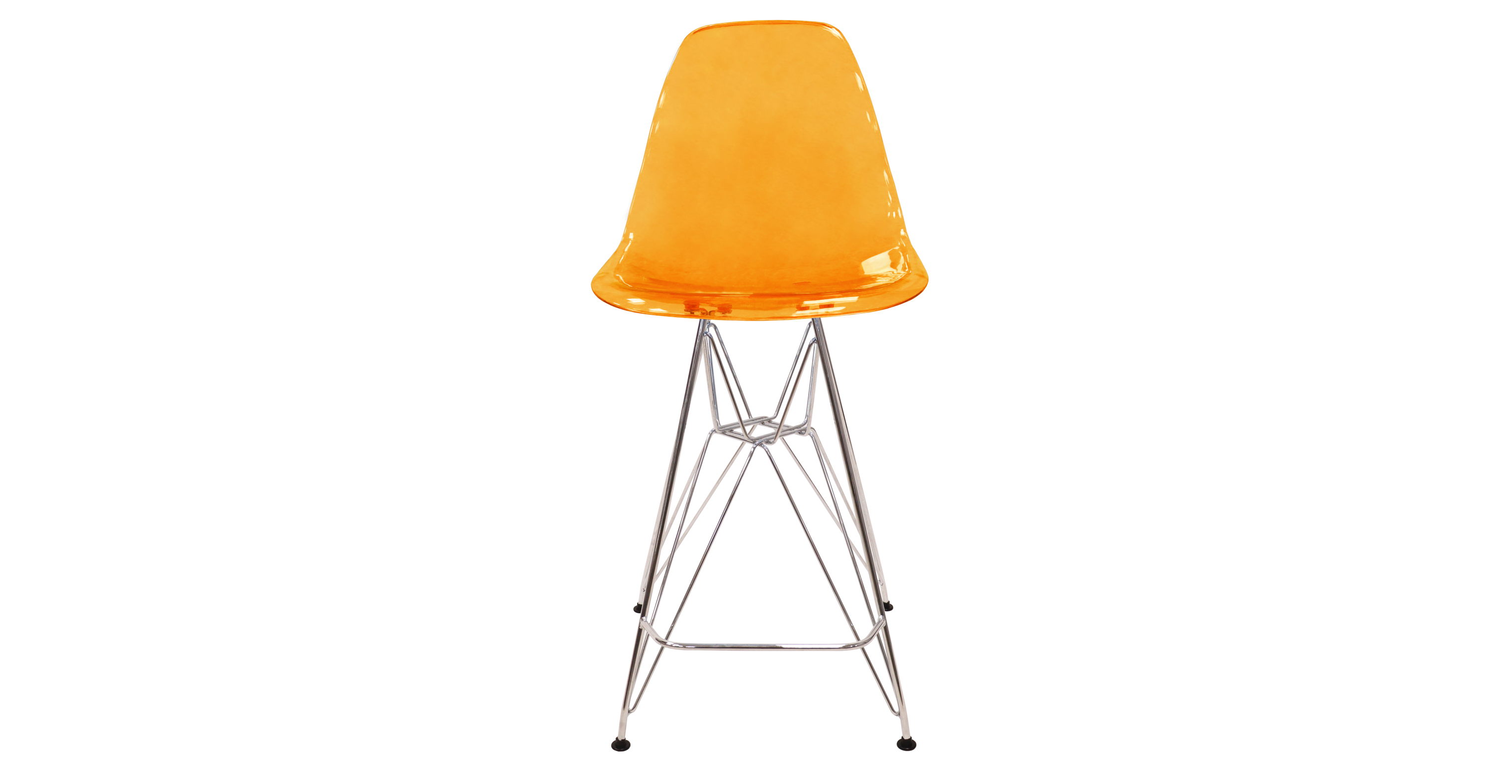 Cresco Modern Acrylic Barstool in Chrome Base for Kitchen and Dining Room Transparent Orange / Chrome