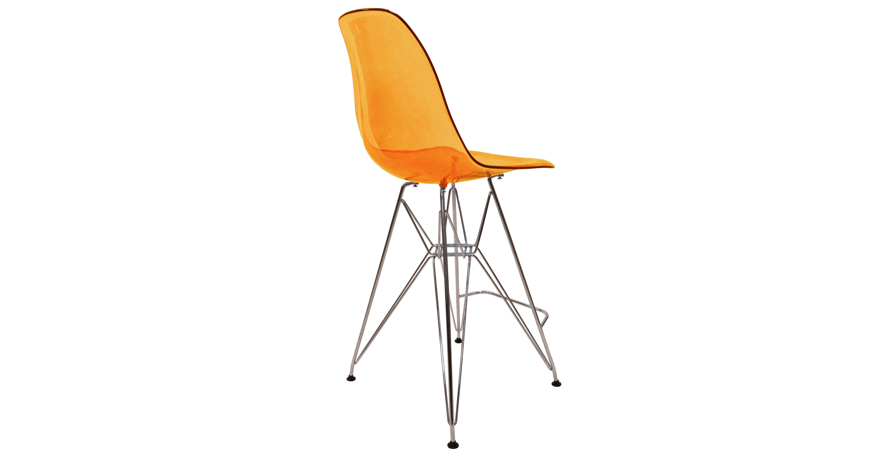 Cresco Modern Acrylic Barstool in Chrome Base for Kitchen and Dining Room Transparent Orange / Chrome