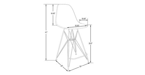 Cresco Modern Acrylic Barstool in Chrome Base for Kitchen and Dining Room Transparent Orange / Chrome