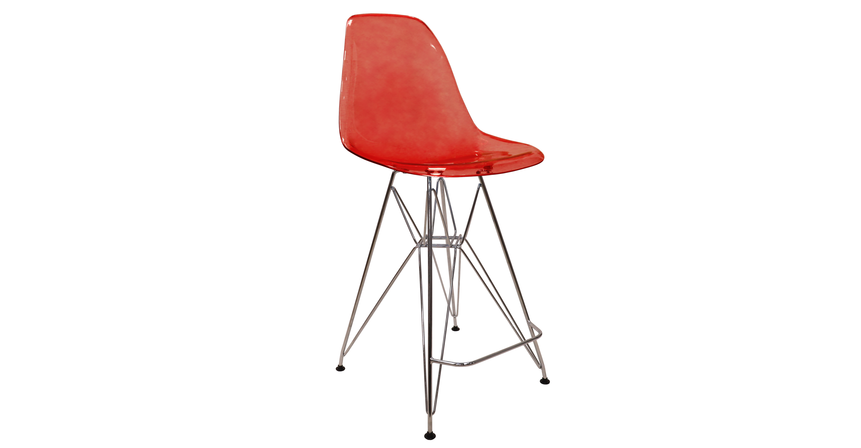 Cresco Modern Acrylic Barstool in Chrome Base for Kitchen and Dining Room Transparent Red / Chrome