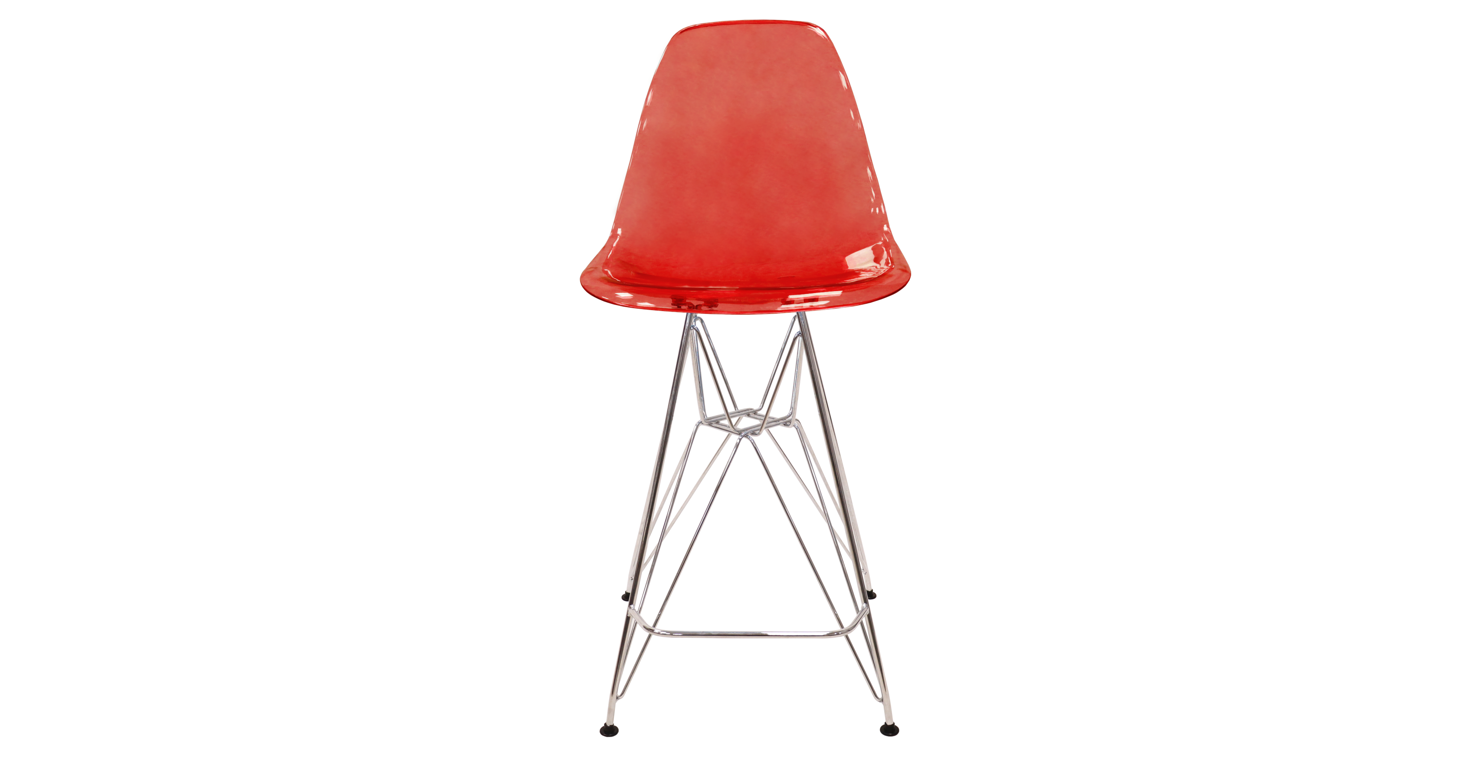 Cresco Modern Acrylic Barstool in Chrome Base for Kitchen and Dining Room Transparent Red / Chrome