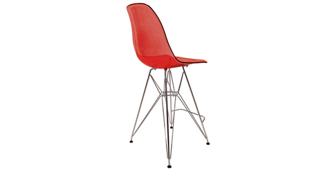 Cresco Modern Acrylic Barstool in Chrome Base for Kitchen and Dining Room Transparent Red / Chrome