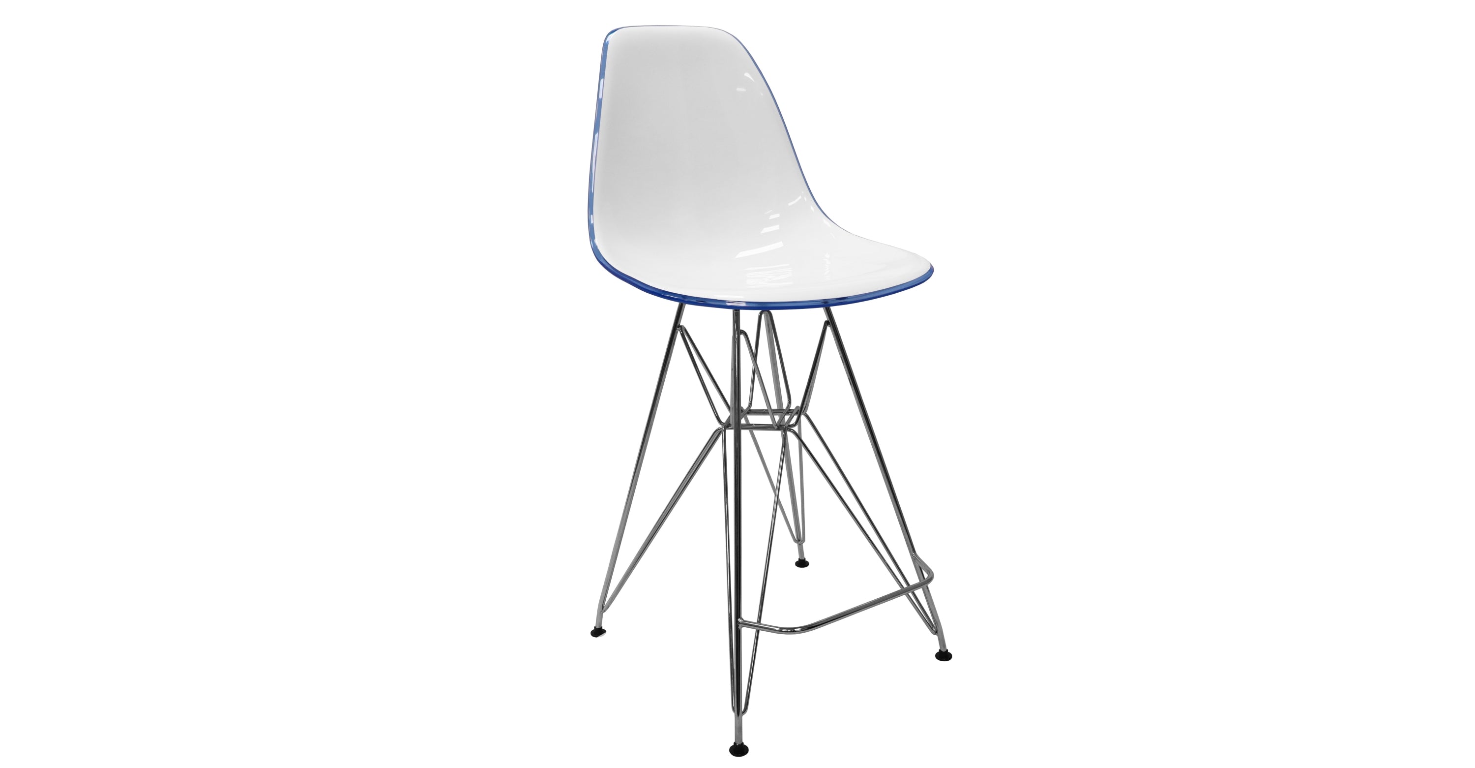 Cresco Modern Acrylic Barstool in Chrome Base for Kitchen and Dining Room White Blue / Chrome