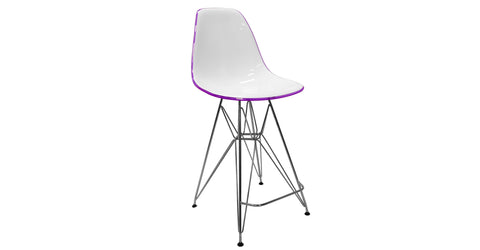 Cresco Modern Acrylic Barstool in Chrome Base for Kitchen and Dining Room White Purple / Chrome