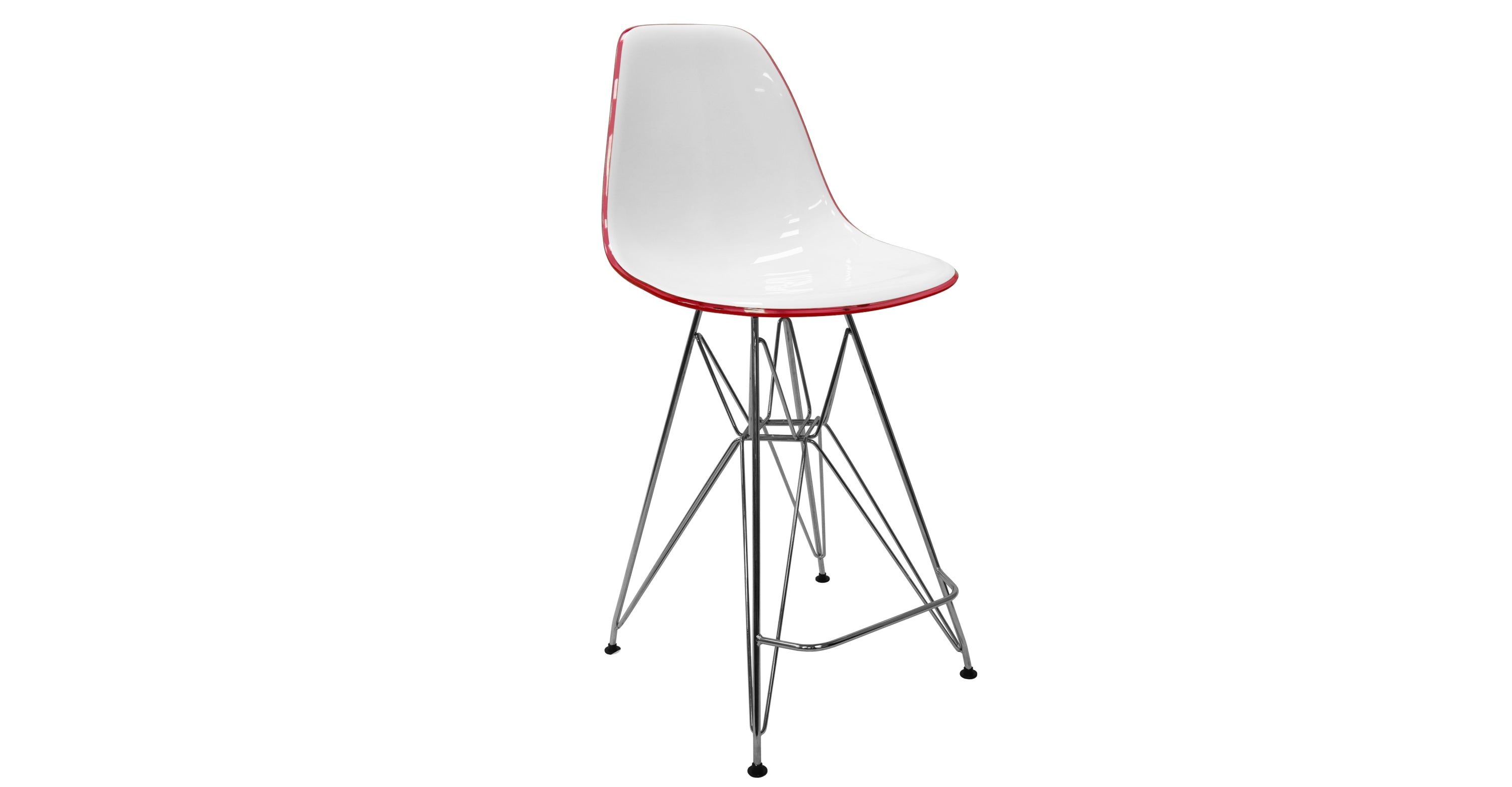 Cresco Modern Acrylic Barstool in Chrome Base for Kitchen and Dining Room White Red / Chrome