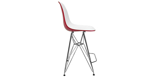 Cresco Modern Acrylic Barstool in Chrome Base for Kitchen and Dining Room White Red / Chrome