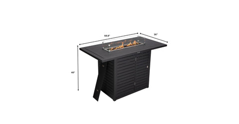 Chelsea Rectangular Aluminum Fire Pit Bar Table with Lid Glass Guard and Tank Holder