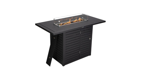 Chelsea Rectangular Aluminum Fire Pit Bar Table with Lid Glass Guard and Tank Holder