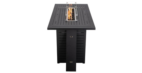 Chelsea Rectangular Aluminum Fire Pit Bar Table with Lid Glass Guard and Tank Holder