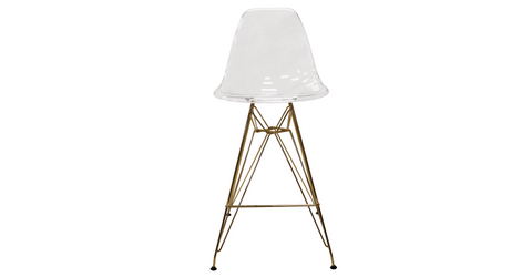 Cresco Modern Acrylic Barstool with Gold Chrome Base and Footrest Clear