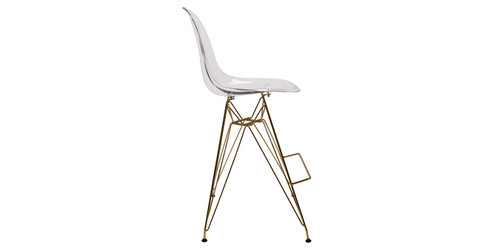 Cresco Modern Acrylic Barstool with Gold Chrome Base and Footrest Clear