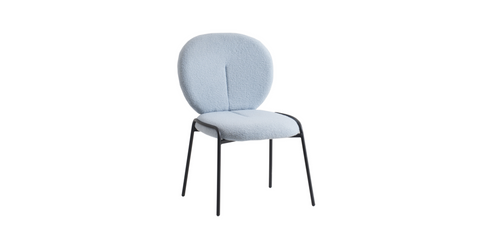 Celestial Modern Boucle Dining Side Chair with Black/White Powder Coated Iron Frame Blue / Black / Armless