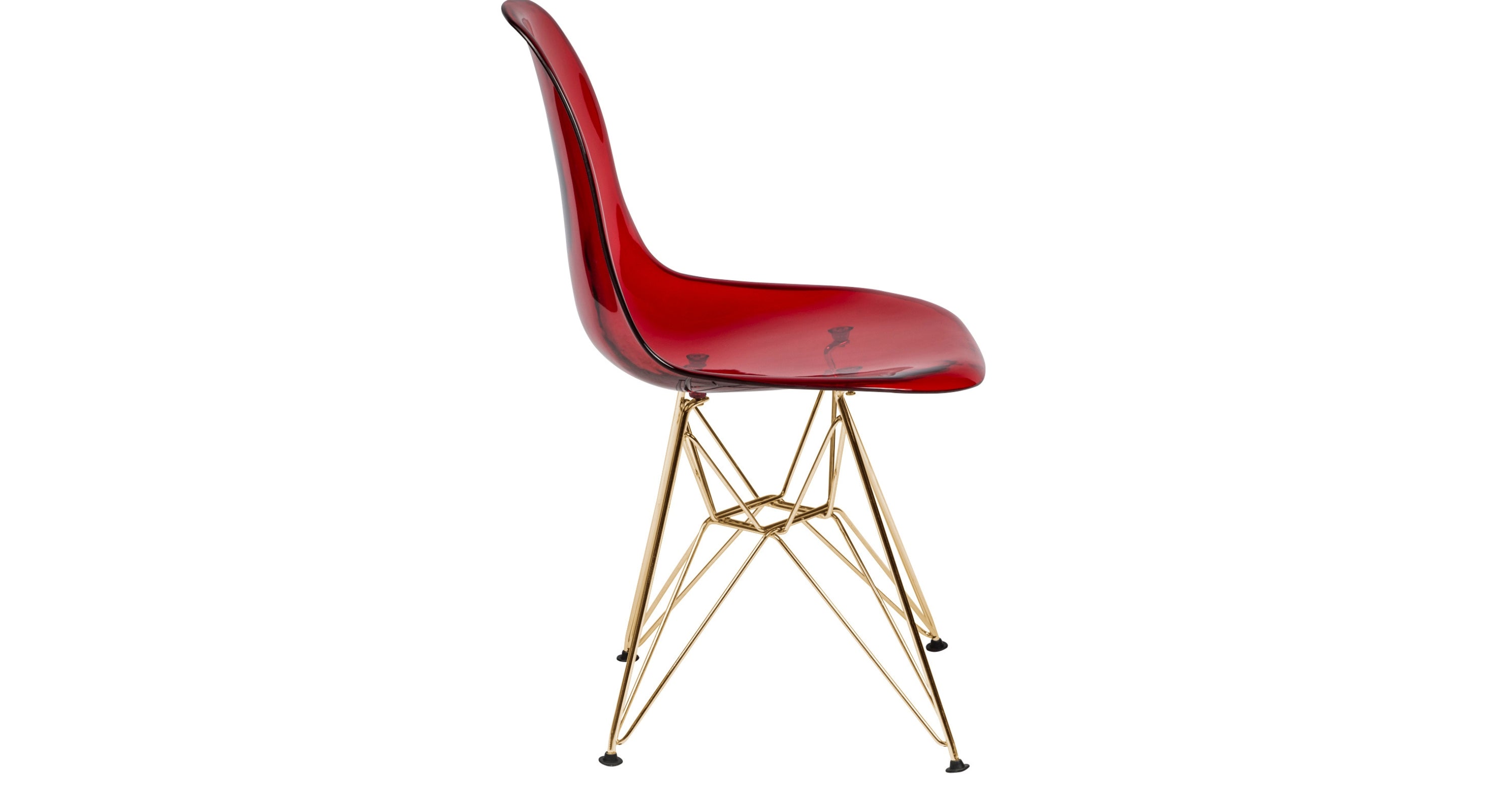 Dover and Cresco Modern Dining Chair Molded Side Chair with Base Transparent Red / Gold