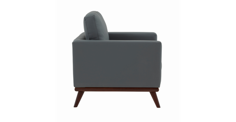 Chester Modern Leather Accent Arm Chair With Birch Wood Base Grey