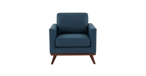 Chester Modern Leather Accent Arm Chair With Birch Wood Base Navy Blue