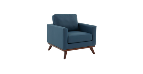 Chester Modern Leather Accent Arm Chair With Birch Wood Base Navy Blue