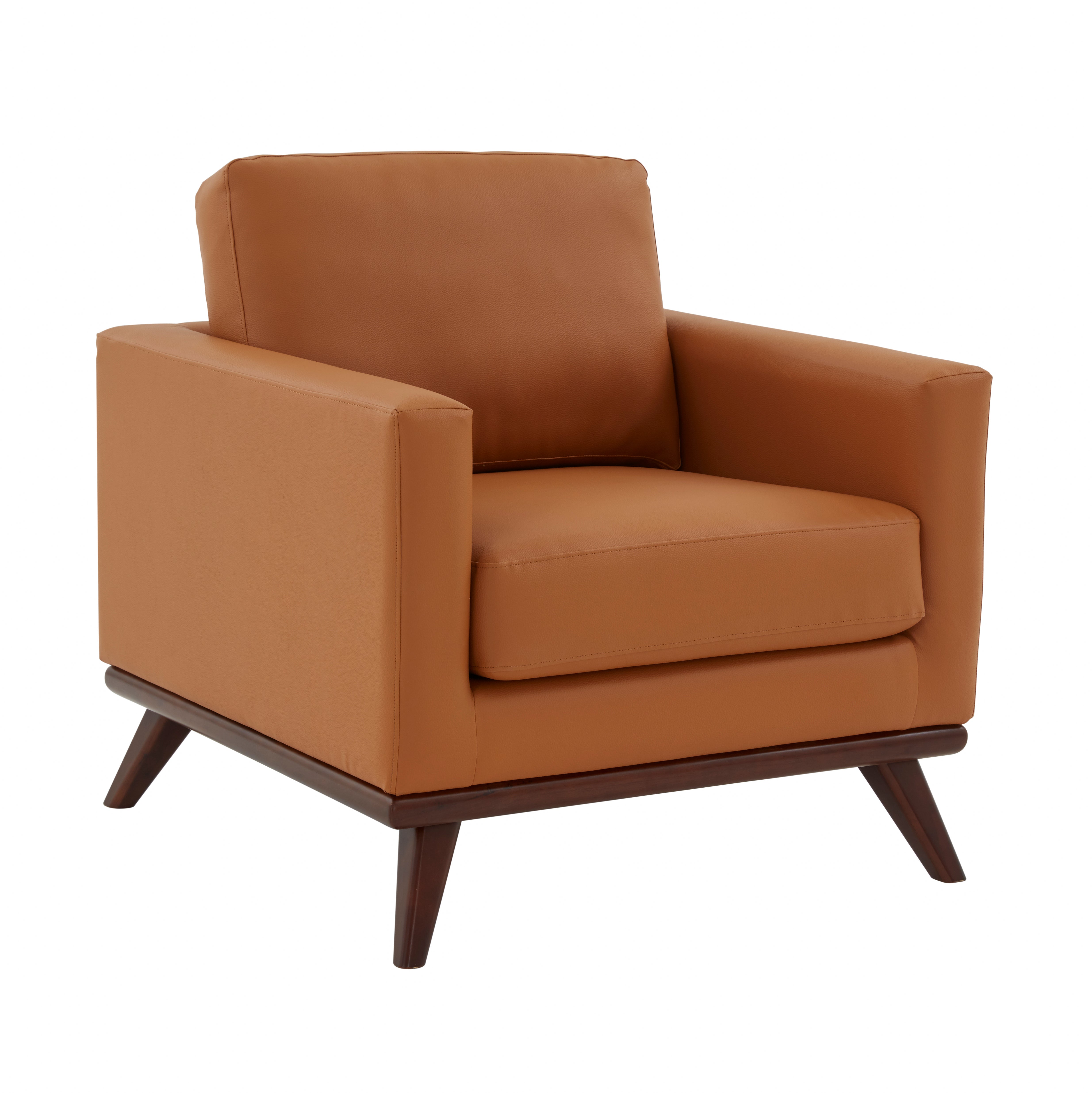 Chester Modern Leather Accent Arm Chair With Birch Wood Base