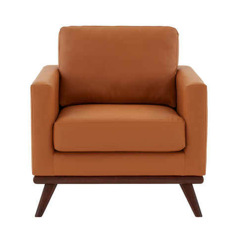 Chester Modern Leather Accent Arm Chair With Birch Wood Base Cognac Tan