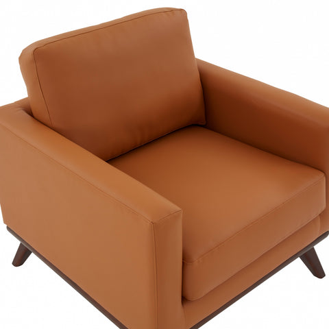 Chester Modern Leather Accent Arm Chair With Birch Wood Base Cognac Tan