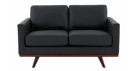 Birch Wood Base Leather Loveseat - Chester Collection Black