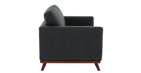 Birch Wood Base Leather Loveseat - Chester Collection Black