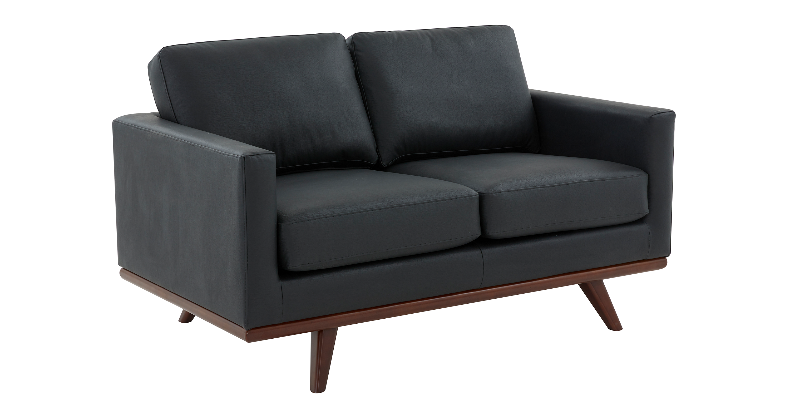 Birch Wood Base Leather Loveseat - Chester Collection Black