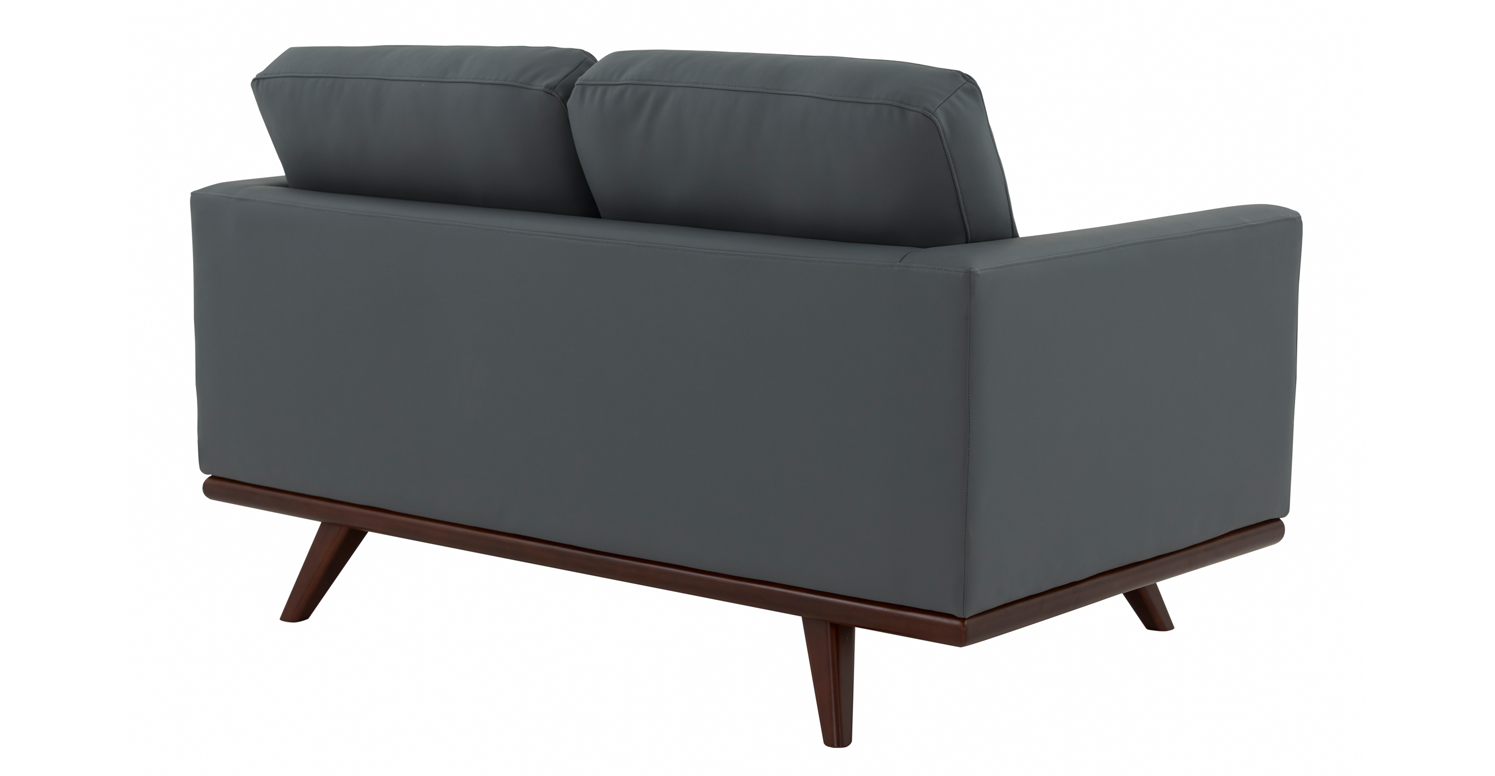 Birch Wood Base Leather Loveseat - Chester Collection Grey