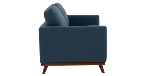 Birch Wood Base Leather Loveseat - Chester Collection Navy Blue