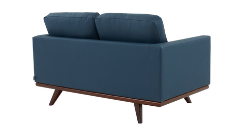 Birch Wood Base Leather Loveseat - Chester Collection Navy Blue