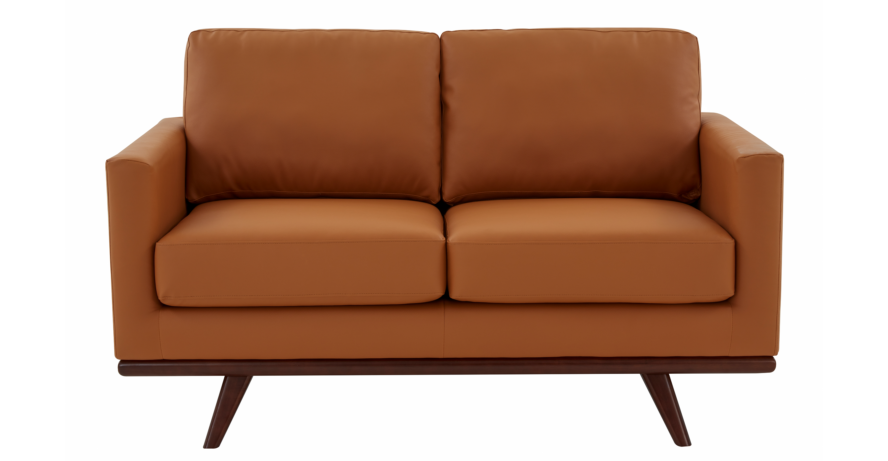 Birch Wood Base Leather Loveseat - Chester Collection Cognac Tan