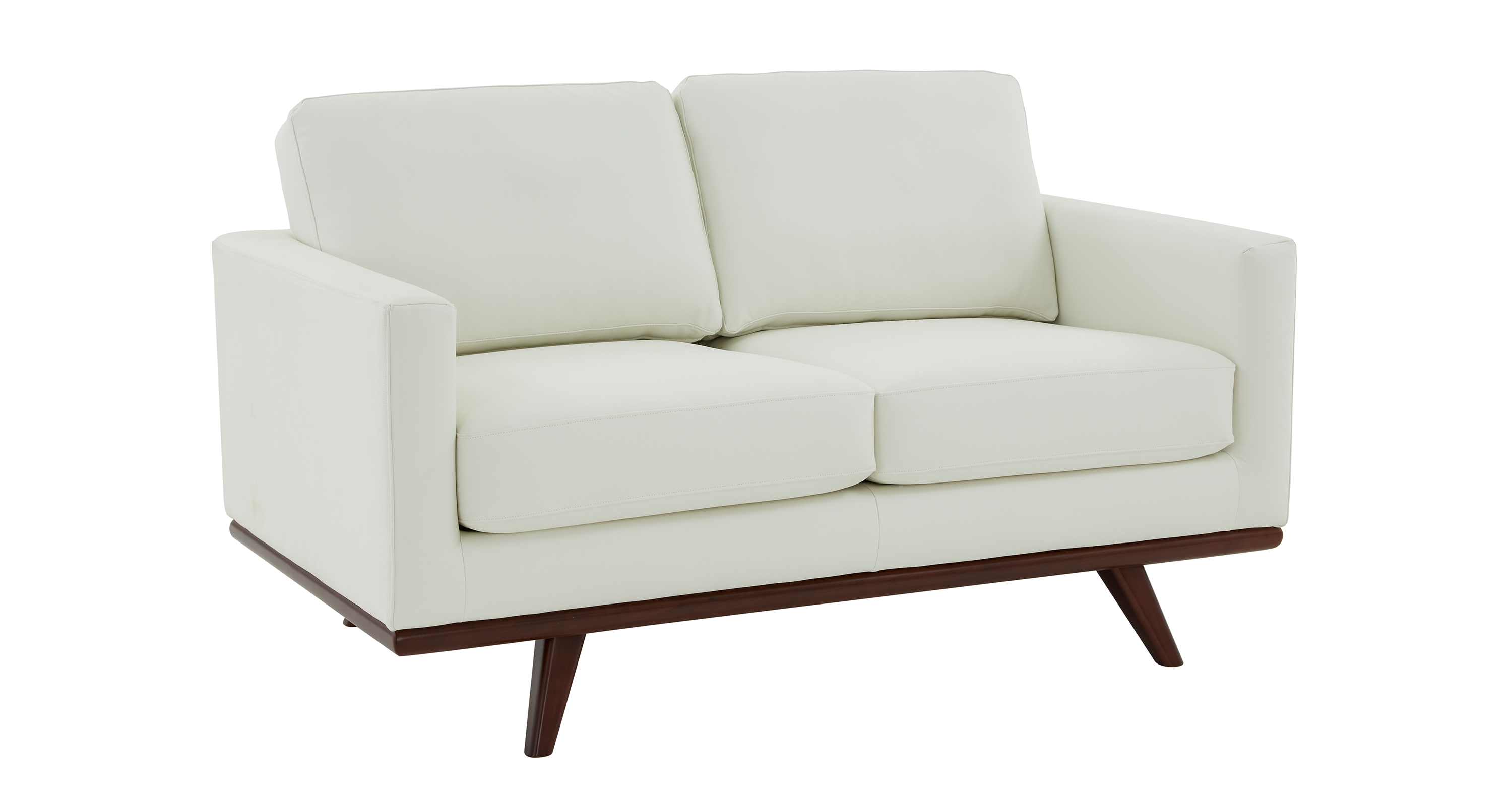 Birch Wood Base Leather Loveseat - Chester Collection White