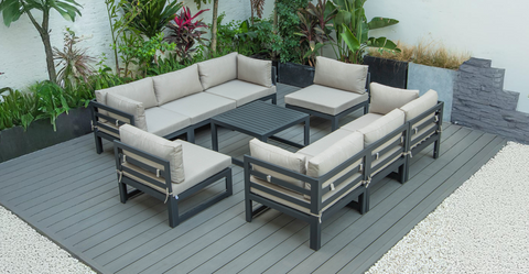 Chelsea 9-Piece Patio Sectional with Coffee Table Black Aluminum With Cushions Beige