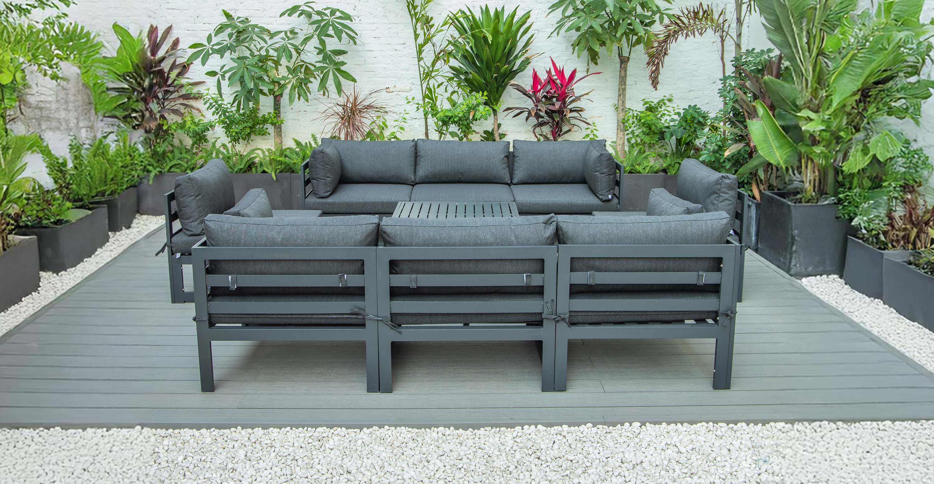 Chelsea 9-Piece Patio Sectional with Coffee Table Black Aluminum With Cushions Black