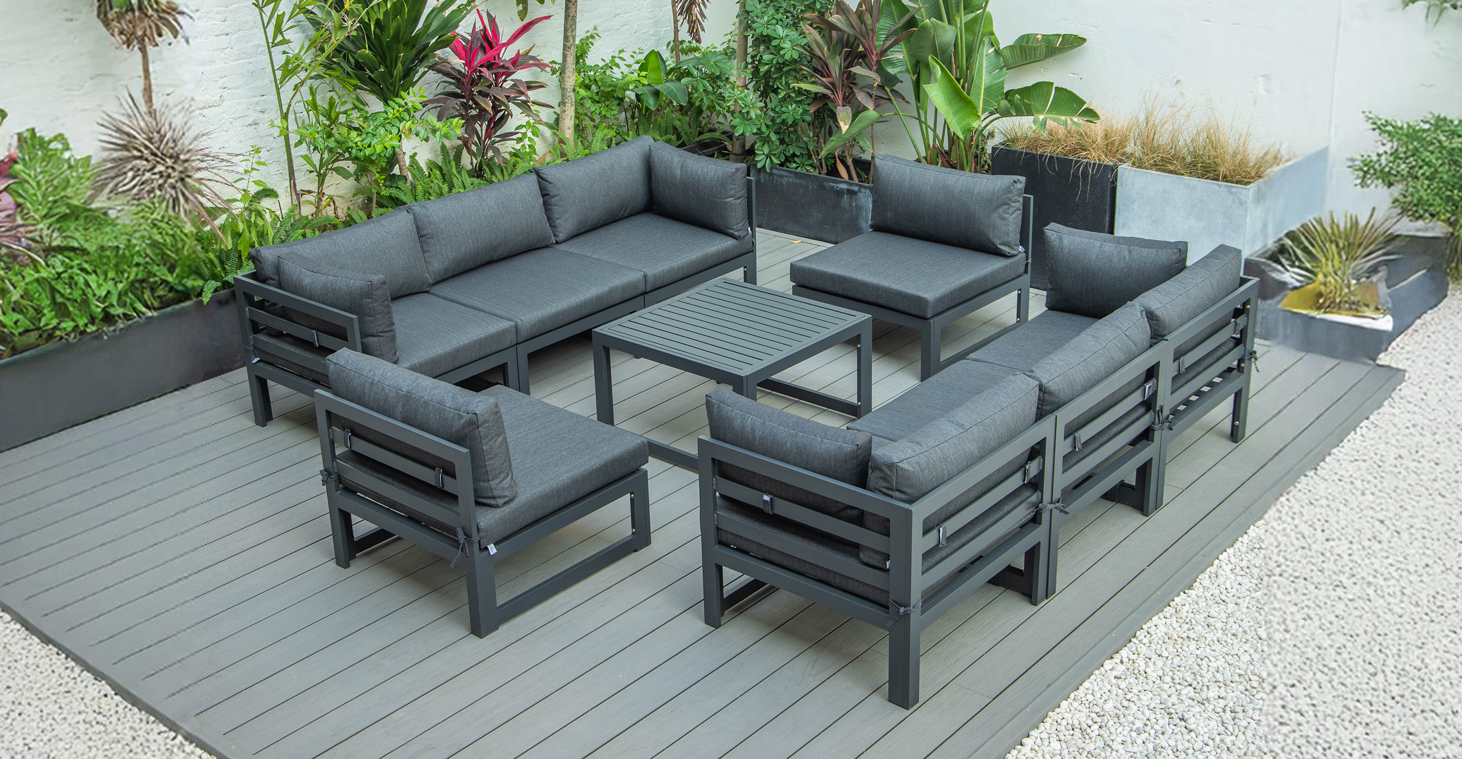 Chelsea 9-Piece Patio Sectional with Coffee Table Black Aluminum With Cushions Black