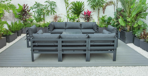 Chelsea 9-Piece Patio Sectional with Coffee Table Black Aluminum With Cushions Black