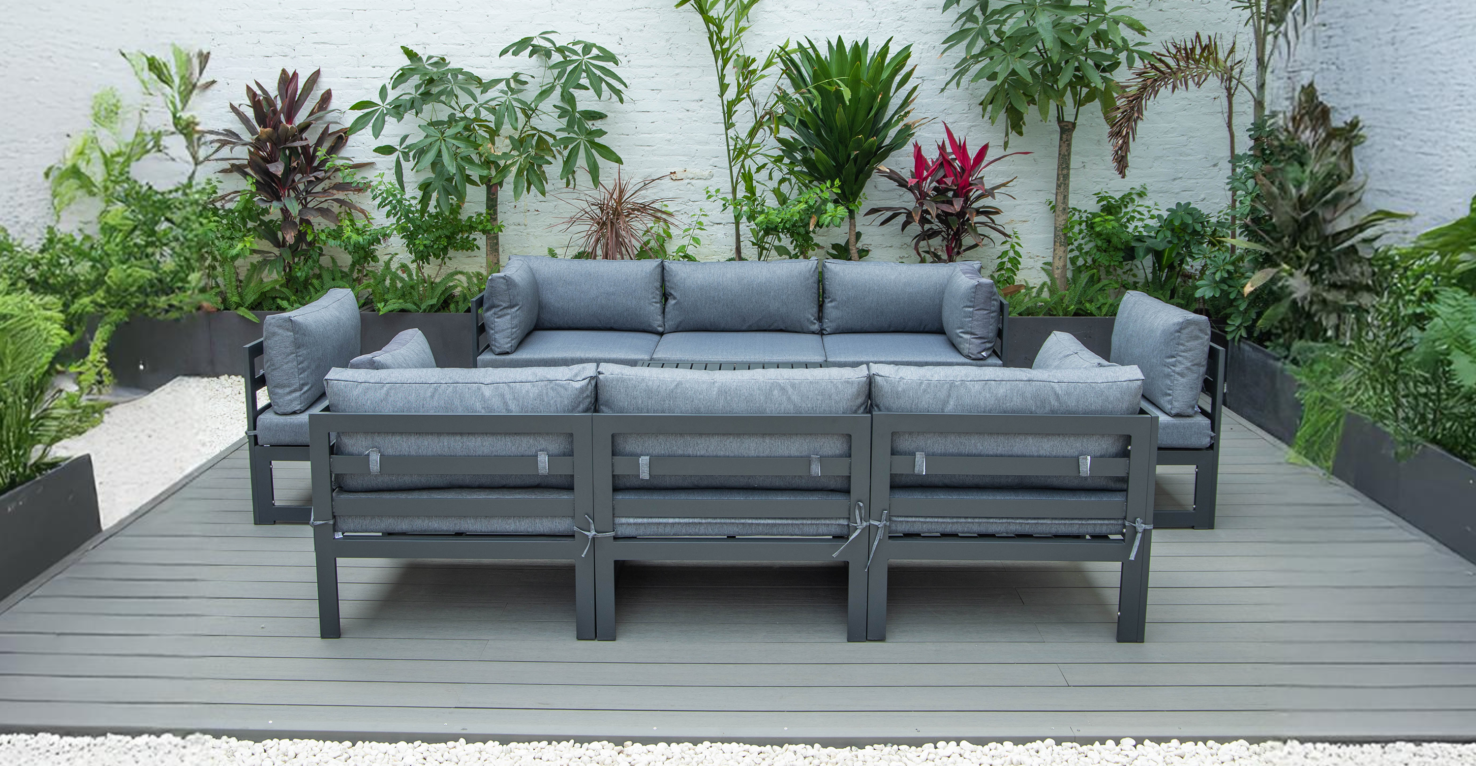 Chelsea 9-Piece Patio Sectional with Coffee Table Black Aluminum With Cushions Blue