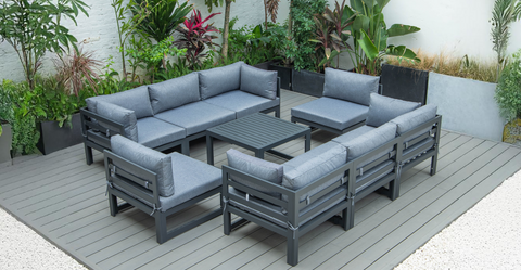 Chelsea 9-Piece Patio Sectional with Coffee Table Black Aluminum With Cushions Blue