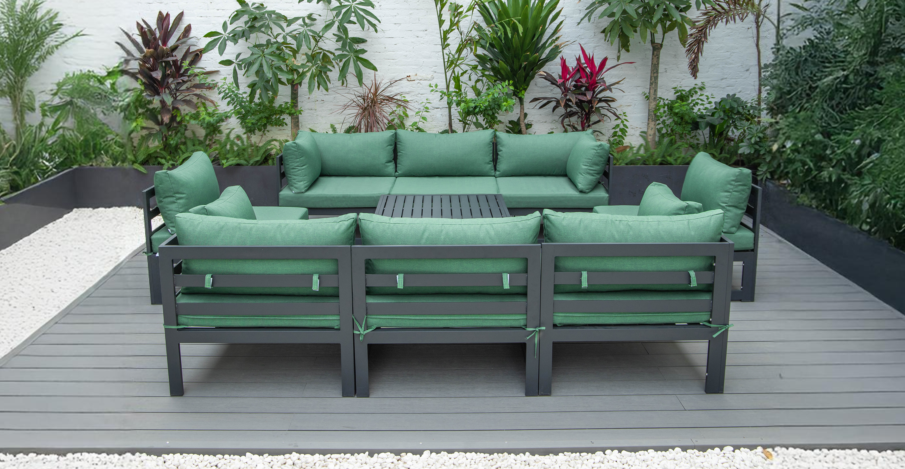 Chelsea 9-Piece Patio Sectional with Coffee Table Black Aluminum With Cushions Green