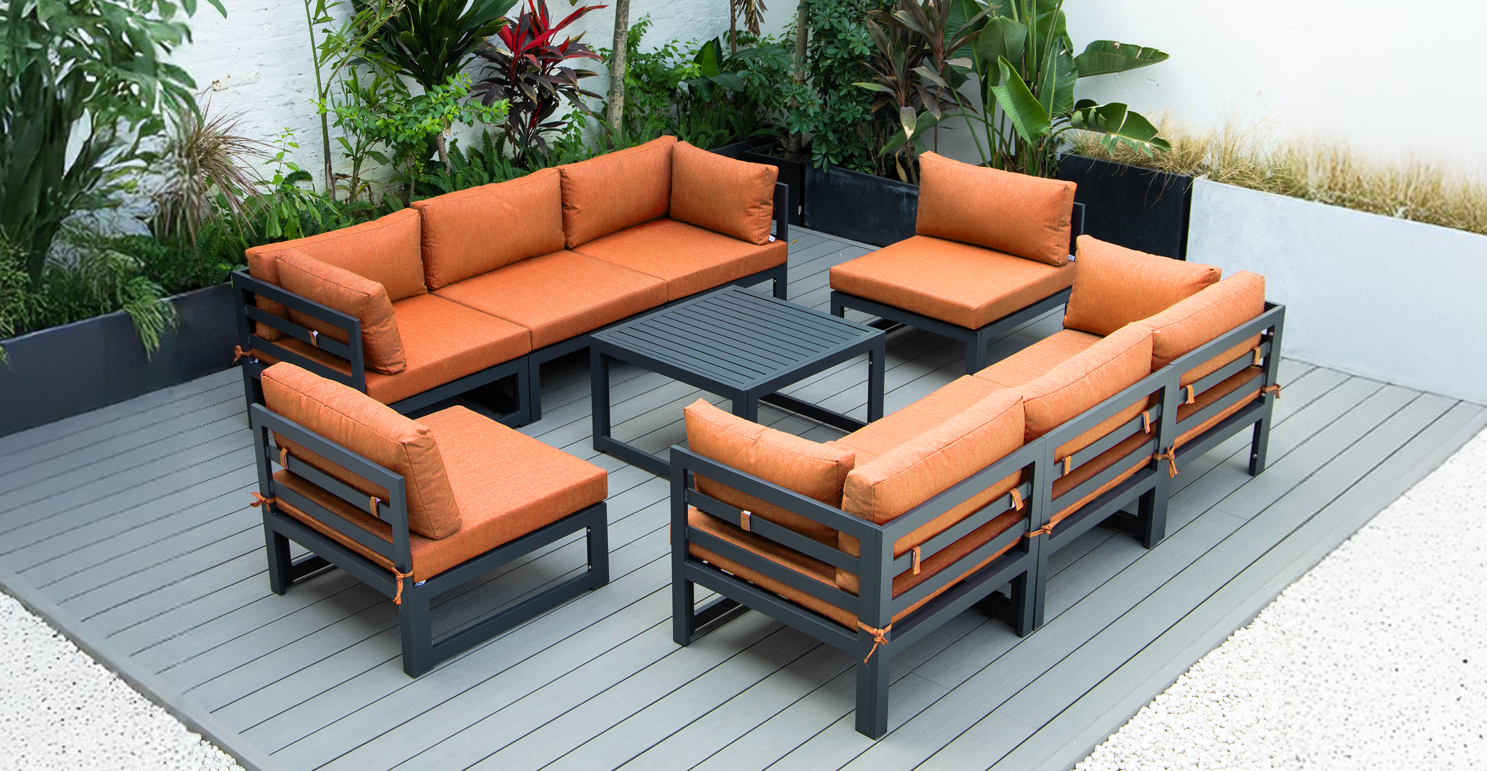 Chelsea 9-Piece Patio Sectional with Coffee Table Black Aluminum With Cushions Orange