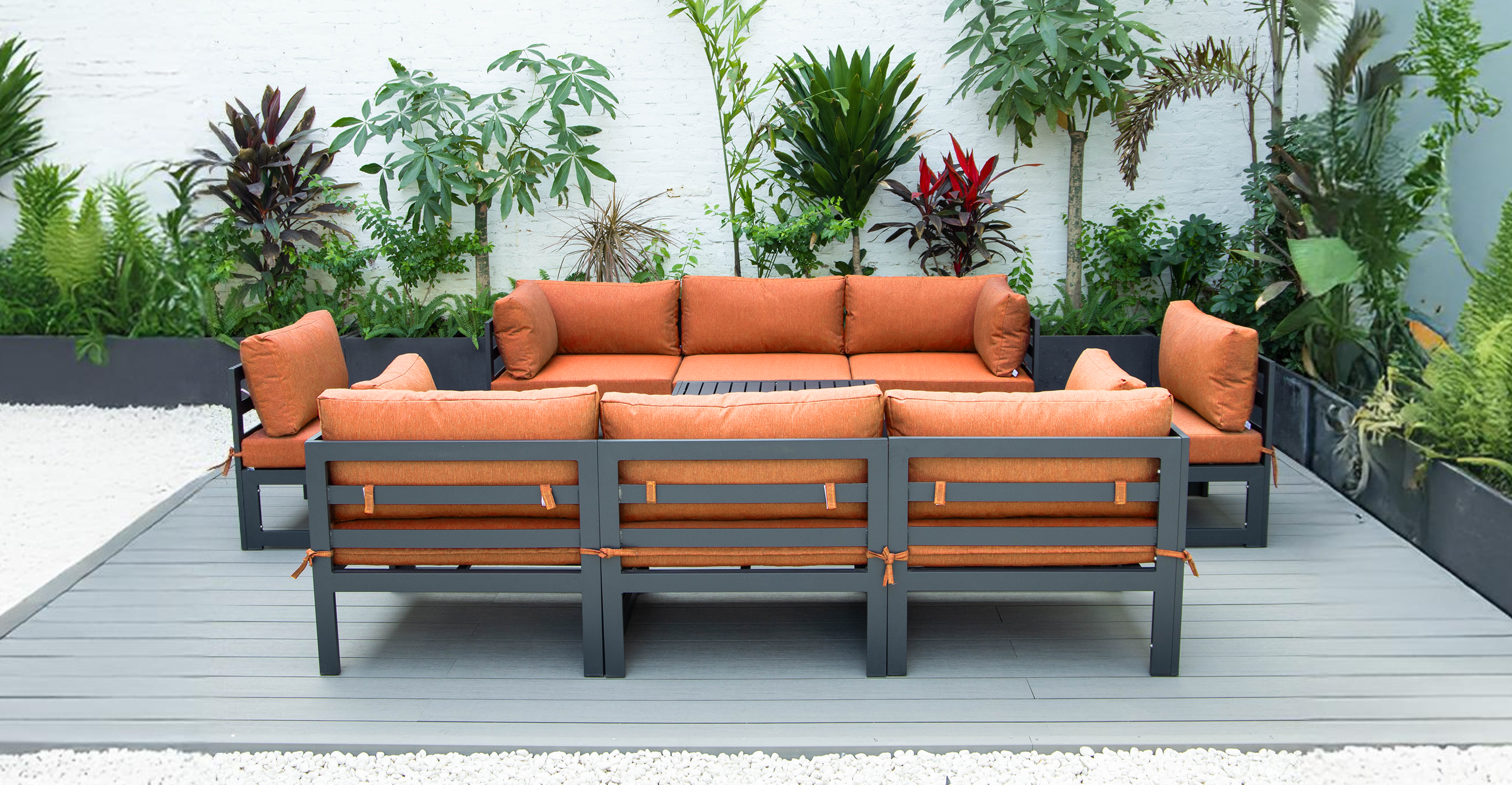 Chelsea 9-Piece Patio Sectional with Coffee Table Black Aluminum With Cushions Orange