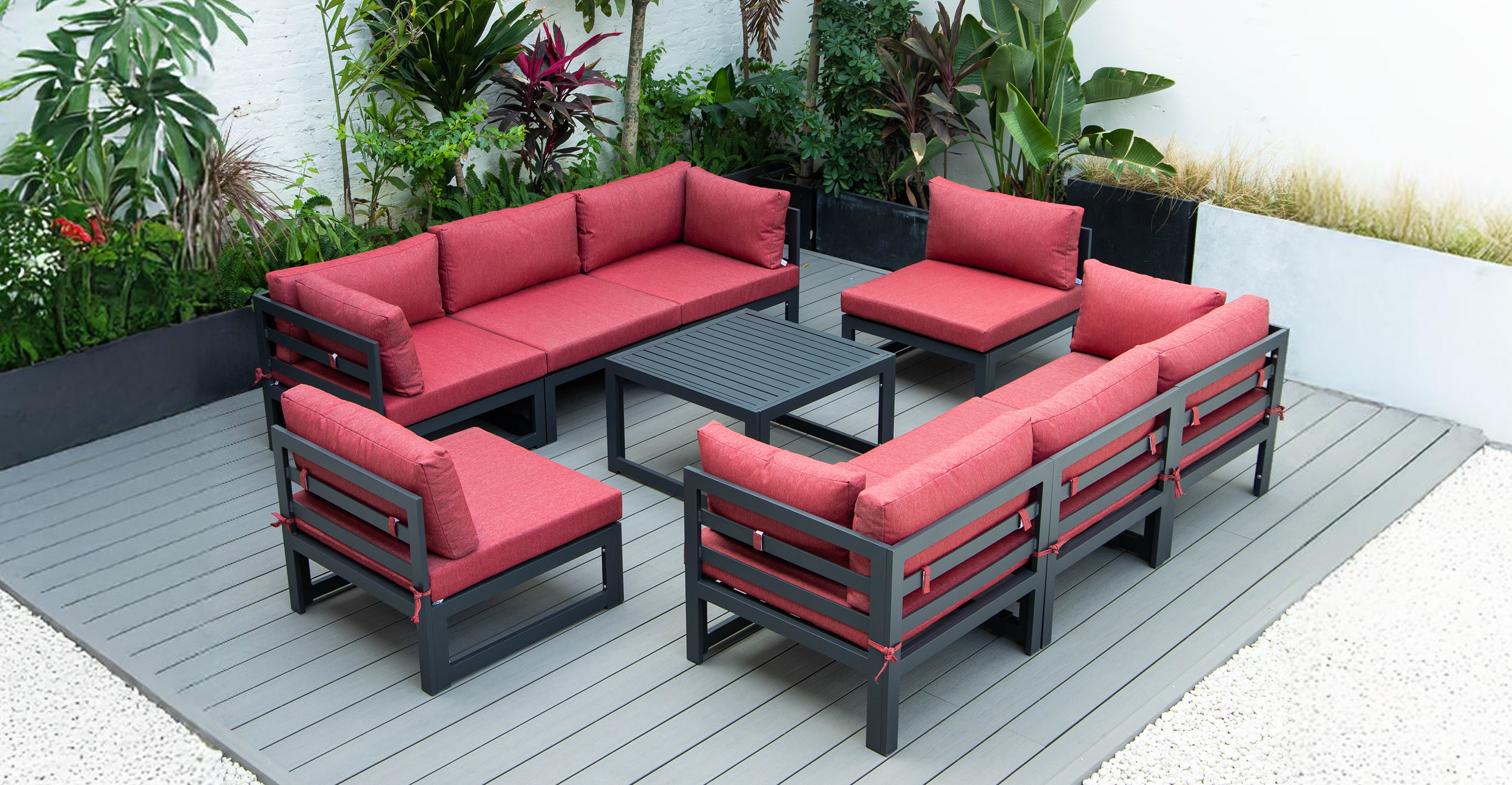 Chelsea 9-Piece Patio Sectional with Coffee Table Black Aluminum With Cushions Red