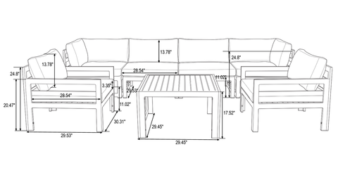 Chelsea 7-Piece Patio Sectional & Coffee Table Set Black Aluminum With Cushions Black