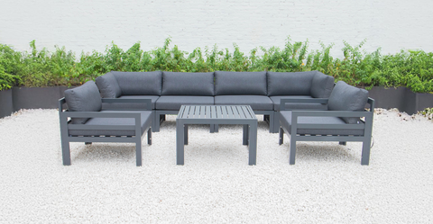 Chelsea 7-Piece Patio Sectional & Coffee Table Set Black Aluminum With Cushions Black