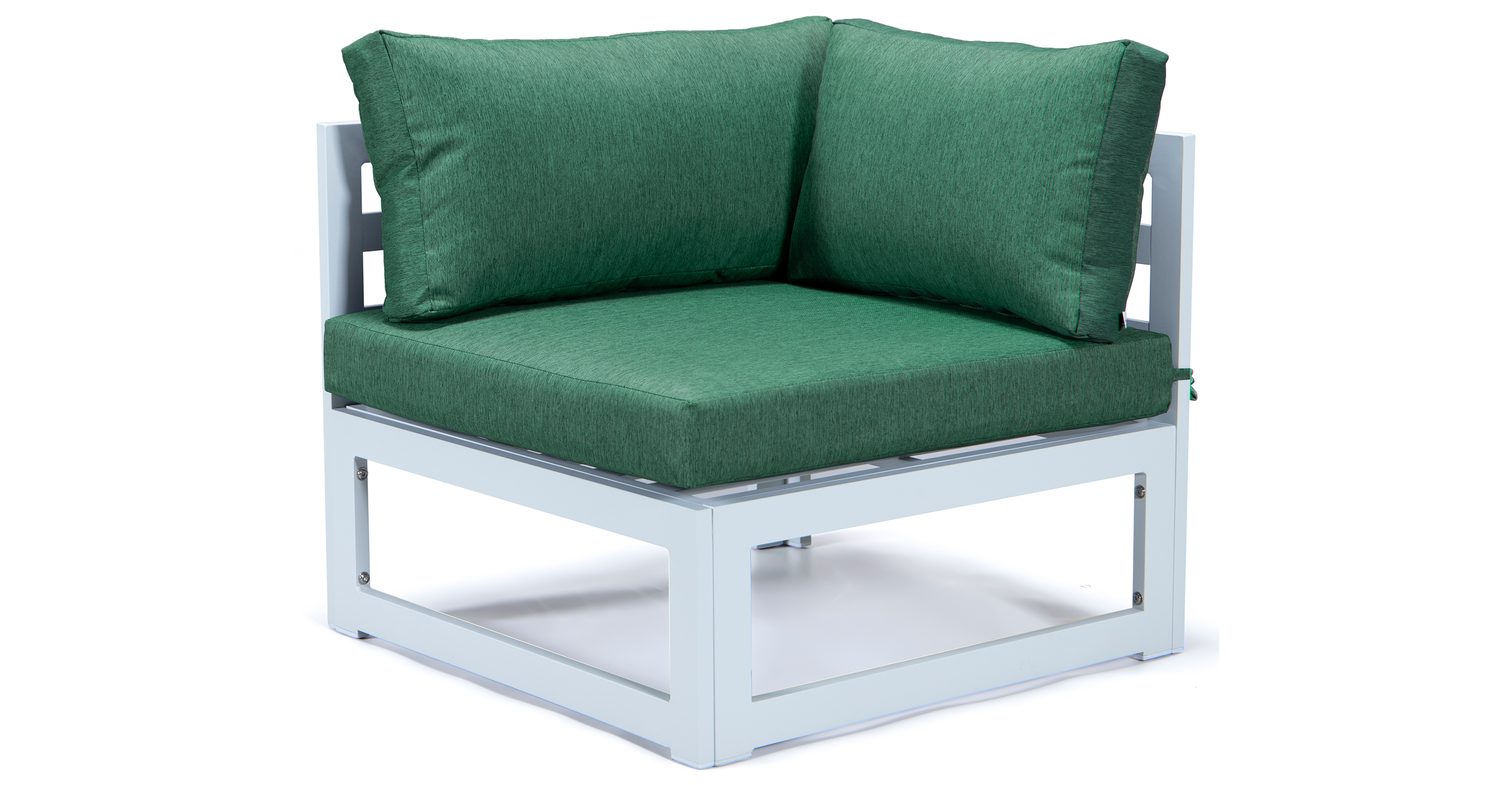 Chelsea 7-Piece Patio Sectional And Coffee Table Set In White Aluminum With Cushions Green