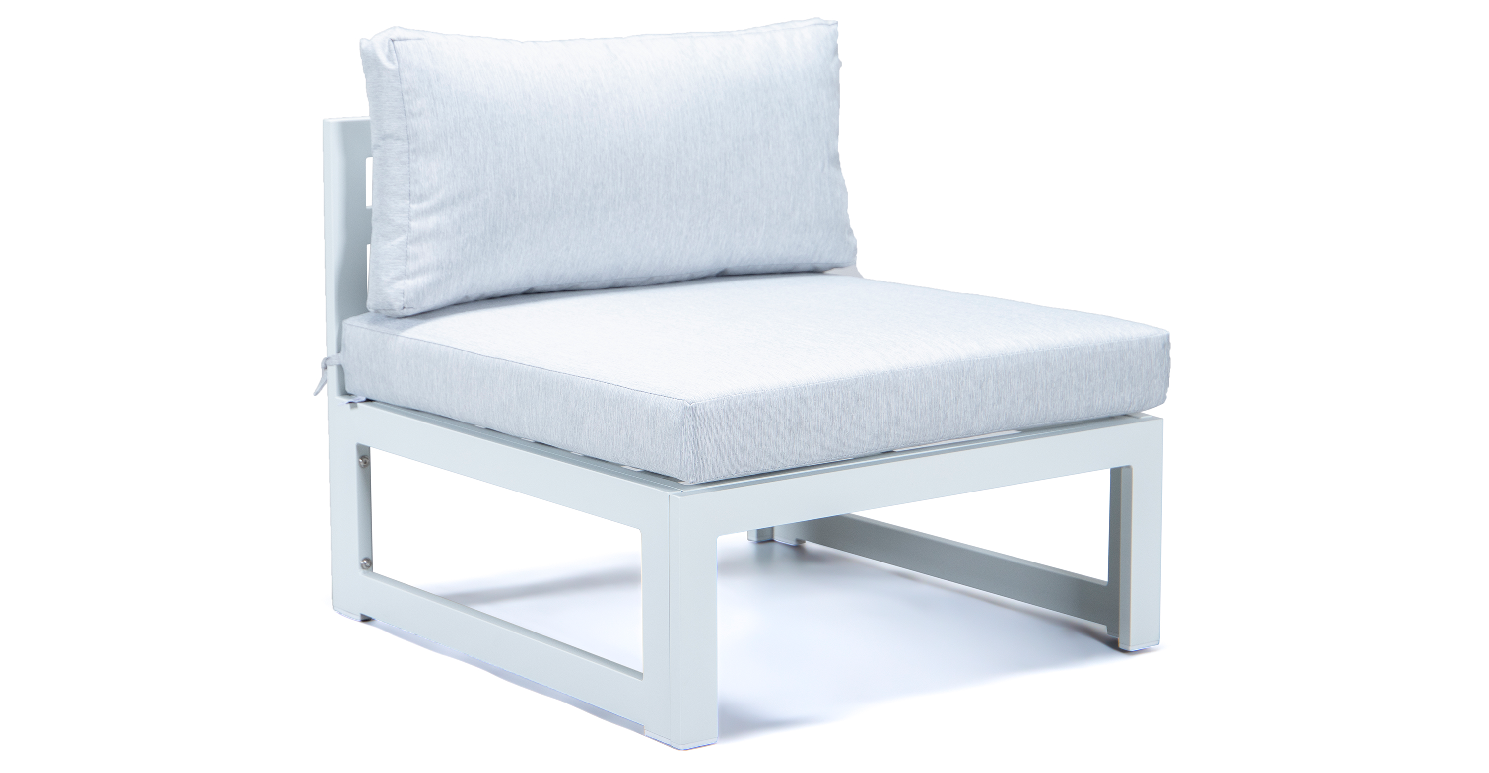 Chelsea 7-Piece Patio Sectional And Coffee Table Set In White Aluminum With Cushions Light Grey